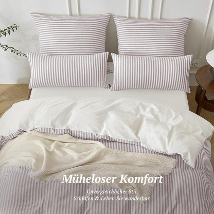 Bettwäsche-Set 135x200 Baumwolle Gestreift Altrosa & Weiß 4tlg.