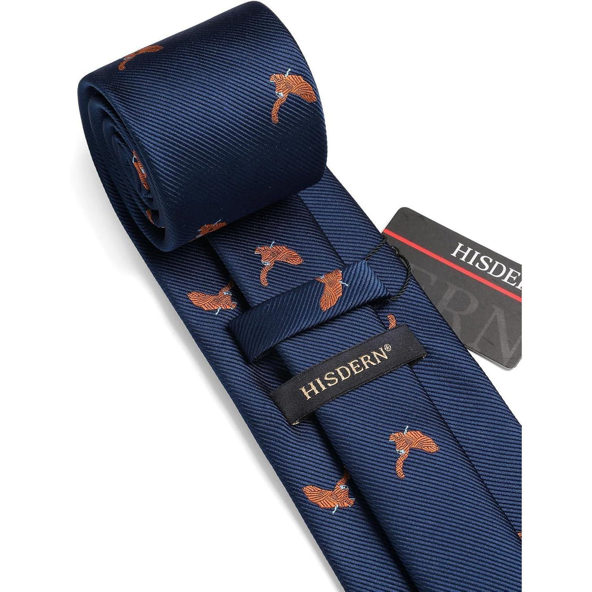 Herren Krawatten Set mit Einstecktuch, Adler Motiv, Marineblau