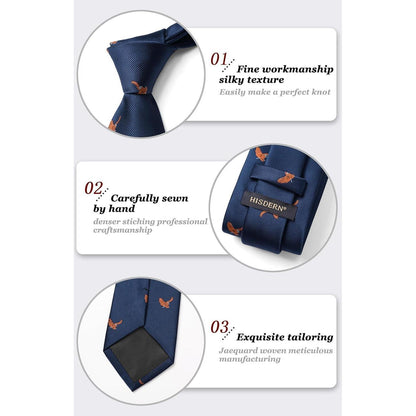 Herren Krawatten Set mit Einstecktuch, Adler Motiv, Marineblau