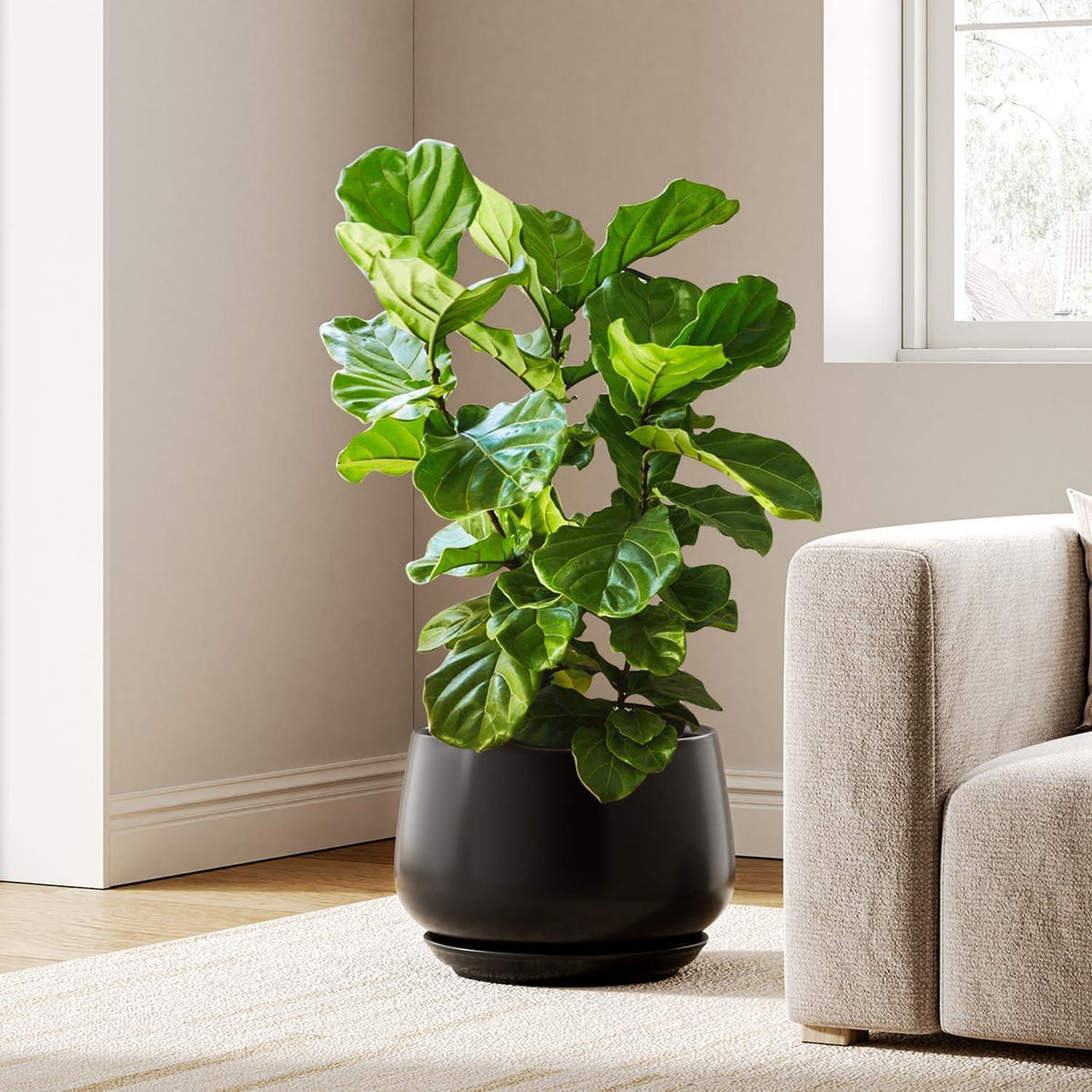 Keramik Übertopf 30cm mit Untersetzer – Pflanztopf Schwarz