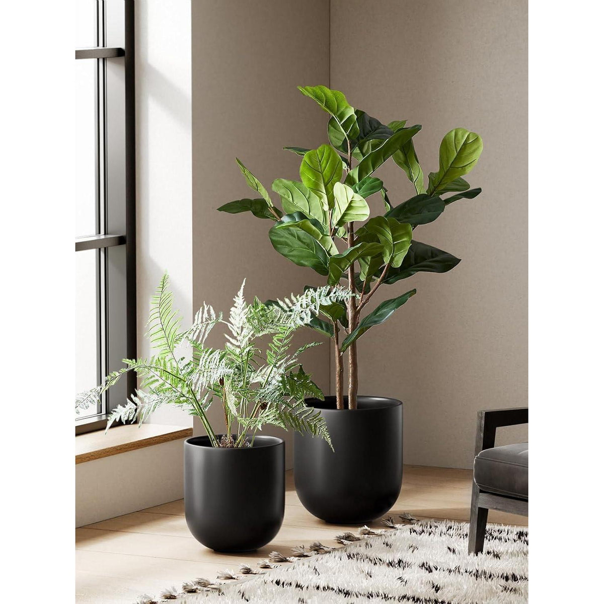 Übertopf Groß 25 cm mit Abflussloch & Zubehör – Schwarz