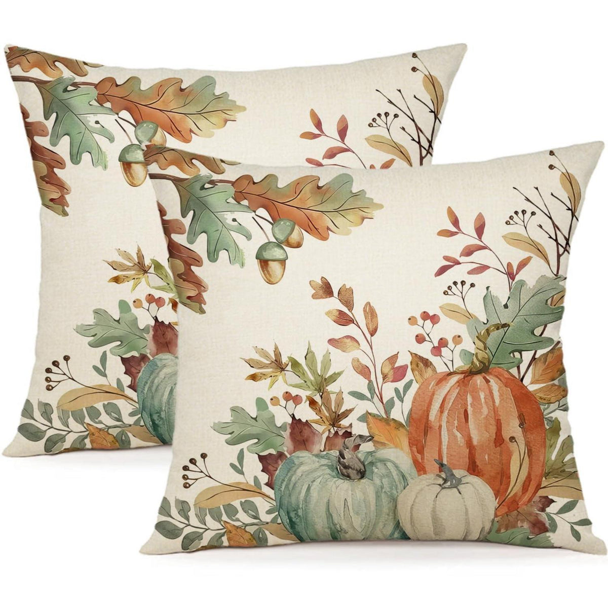 Herbst Kissenbezug 50x50 - 2er Set Kürbis Deko Leinen