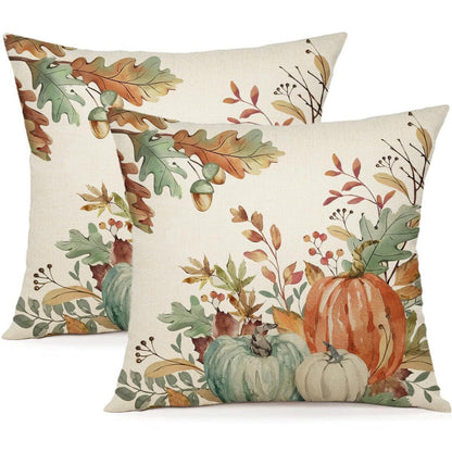 Herbst Kissenbezug 50x50 - 2er Set Kürbis Deko Leinen