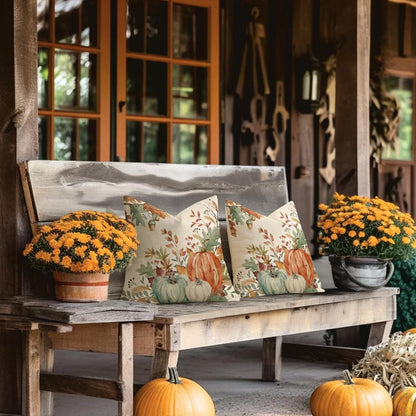 Herbst Kissenbezug 50x50 - 2er Set Kürbis Deko Leinen