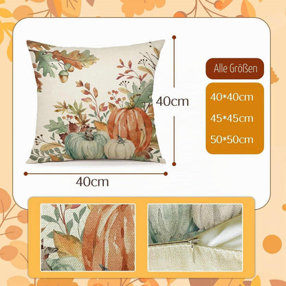Herbst Kissenbezug 50x50 - 2er Set Kürbis Deko Leinen