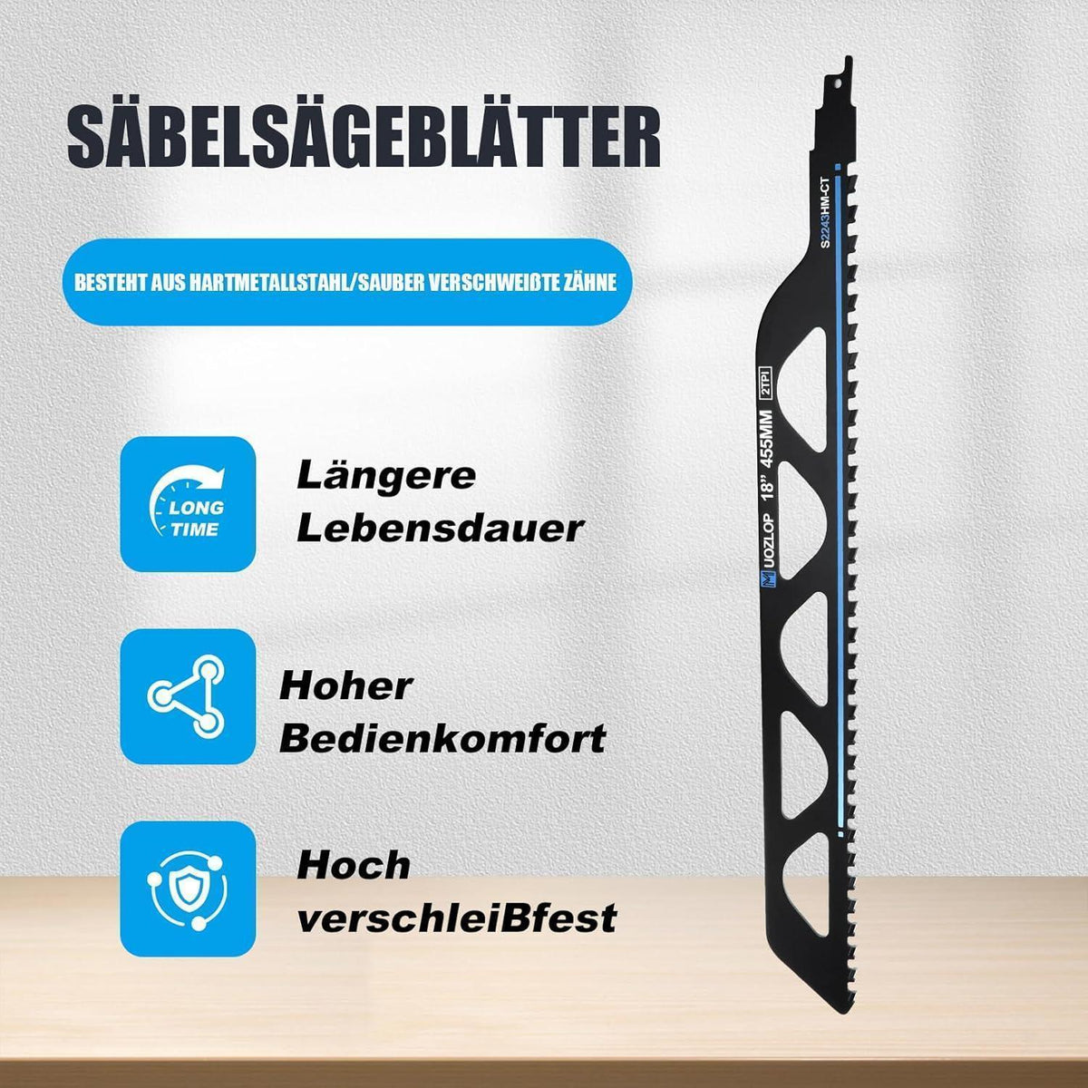 Säbelsägeblätter Stein 455mm Hartmetall 3 Stück für Porenbeton & Metall