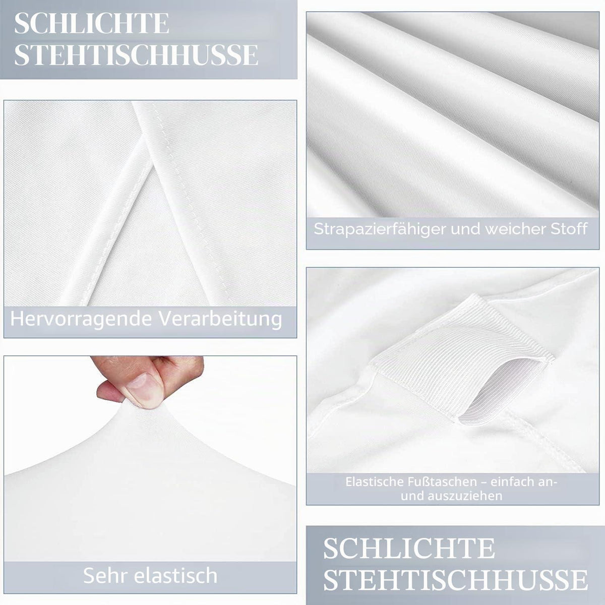Weiße Stretch Tischdecke Ø 70cm - 10er Set für Stehtische