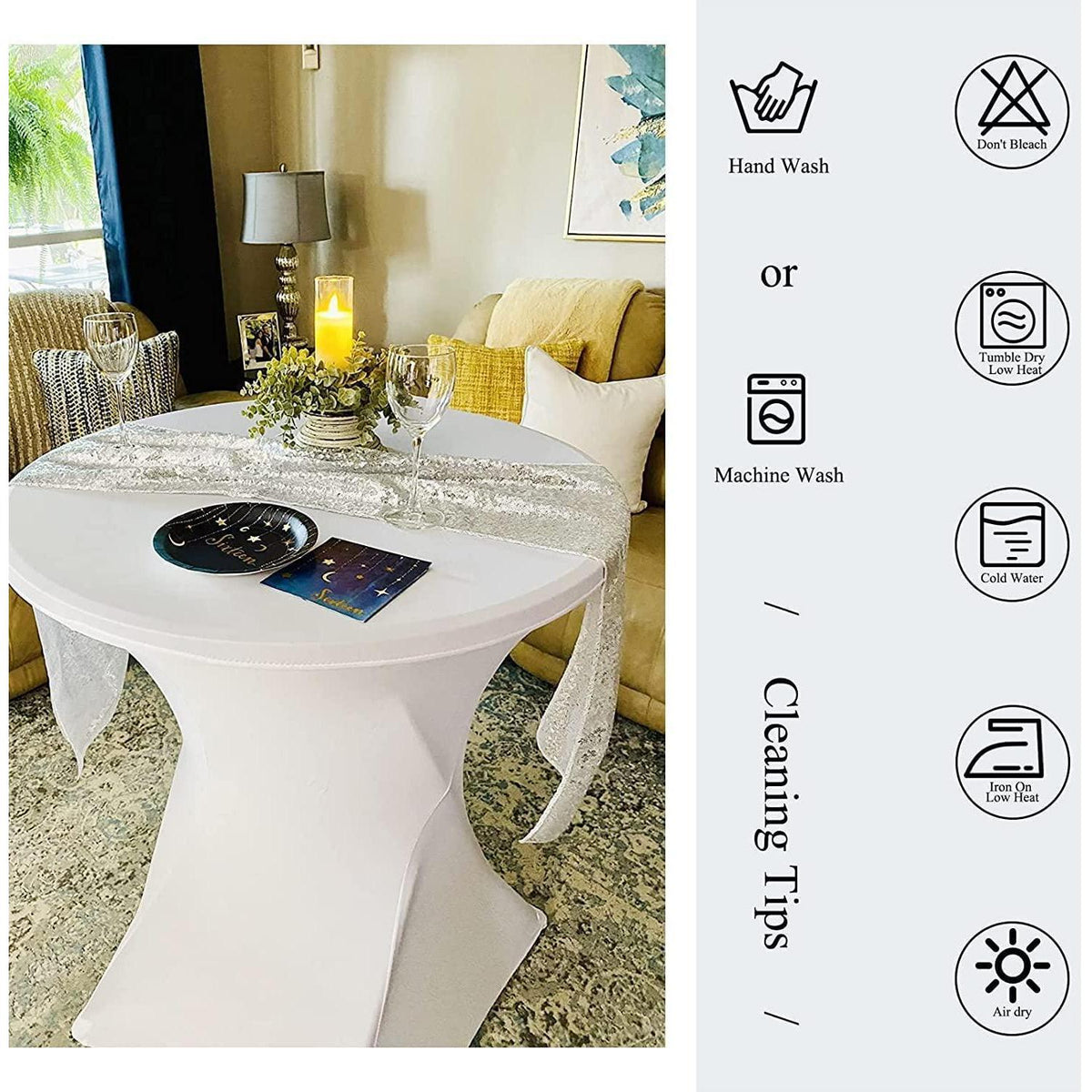 Weiße Stretch Tischdecke Ø 70cm - 10er Set für Stehtische