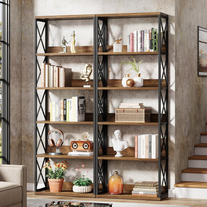 Industrie Bücherregal 6-stöckig, 178cm hoch, Braun & Schwarz
