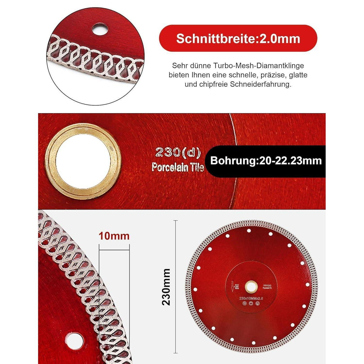 Diamanttrennscheibe 230mm für Stein & Beton, Nassschnitt