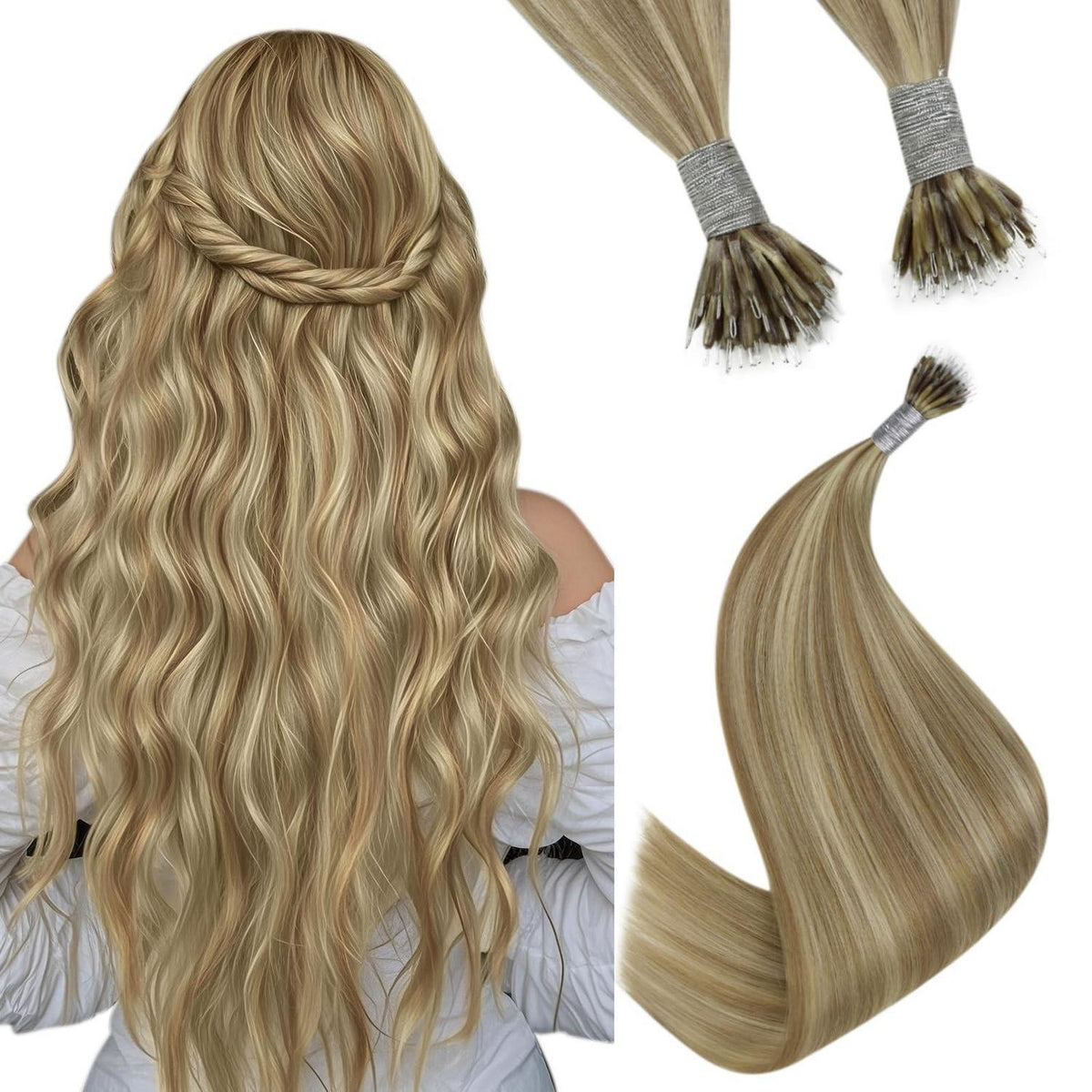 Echthaar Nano Extensions Blond 55 cm – Haarverlängerung