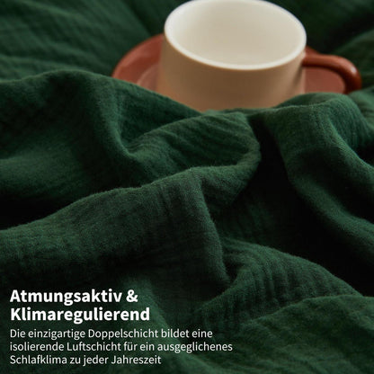 Doppelte Muslin Bettwäsche Dunkelgrün 200x220 - 3-teilig