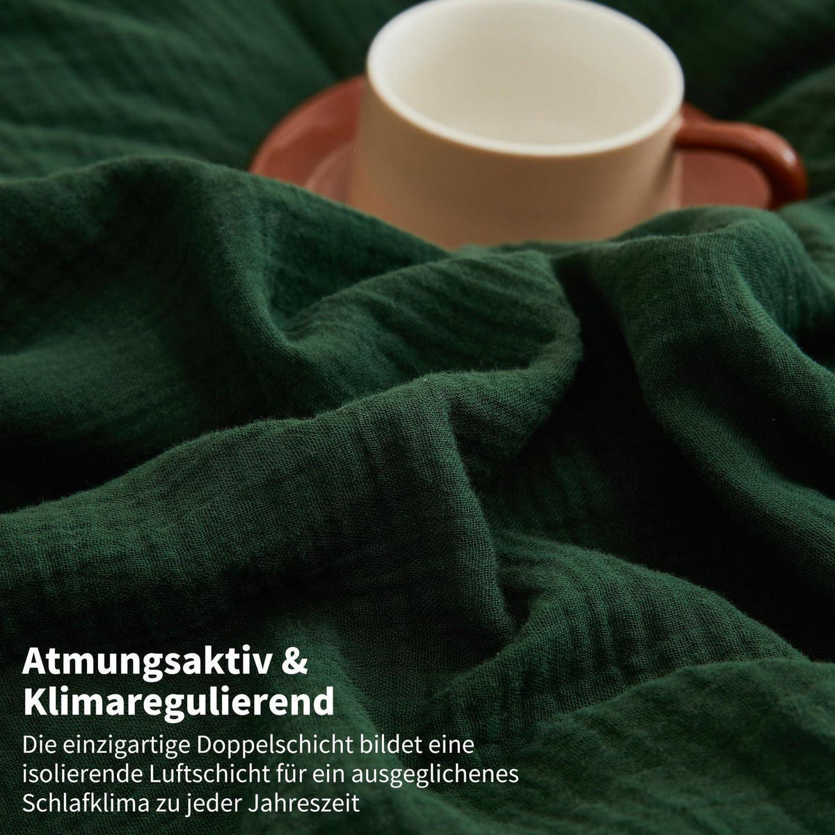 Doppelte Muslin Bettwäsche 200x200 Dunkelgrün - 3-teilig