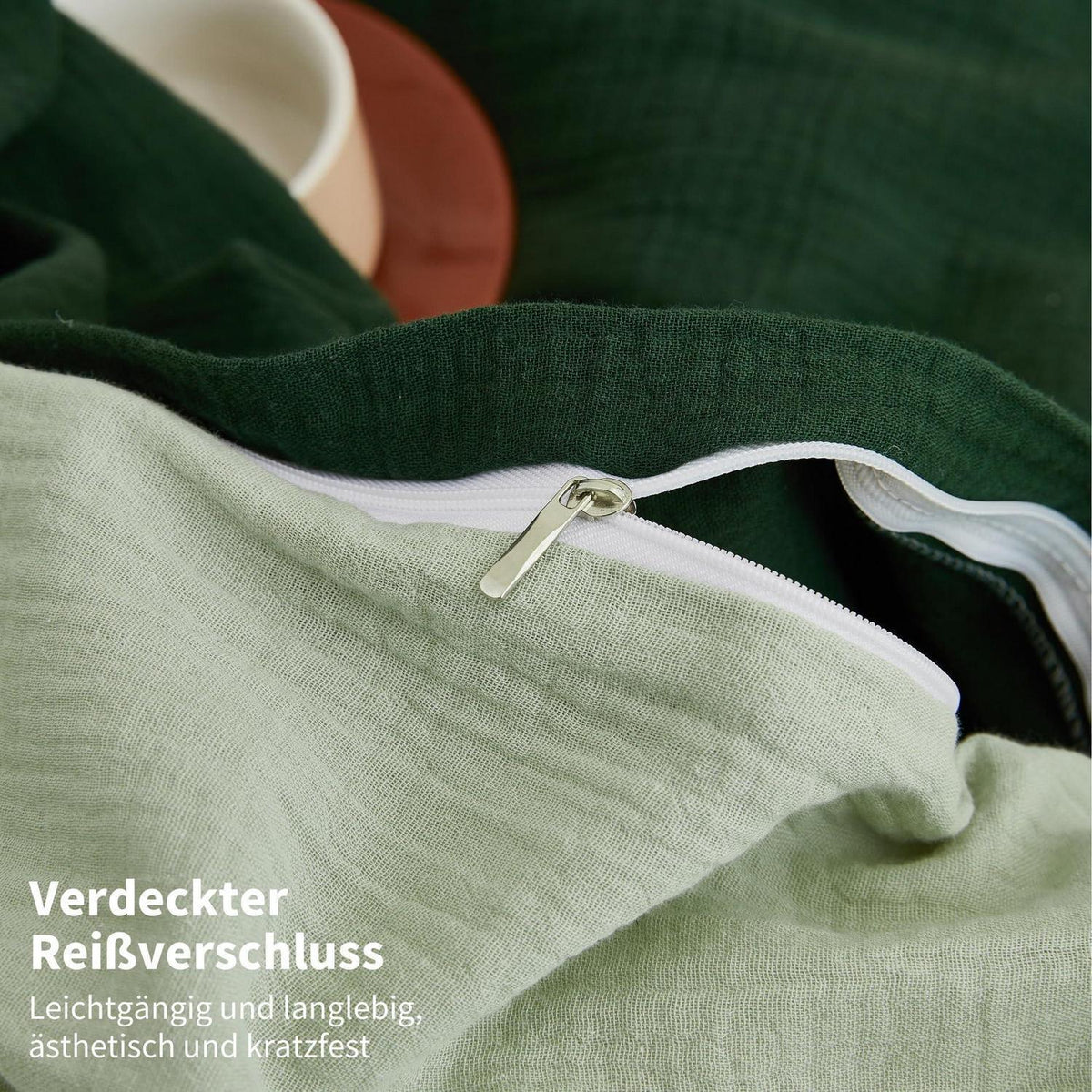 Doppelte Muslin Bettwäsche 200x200 Dunkelgrün - 3-teilig
