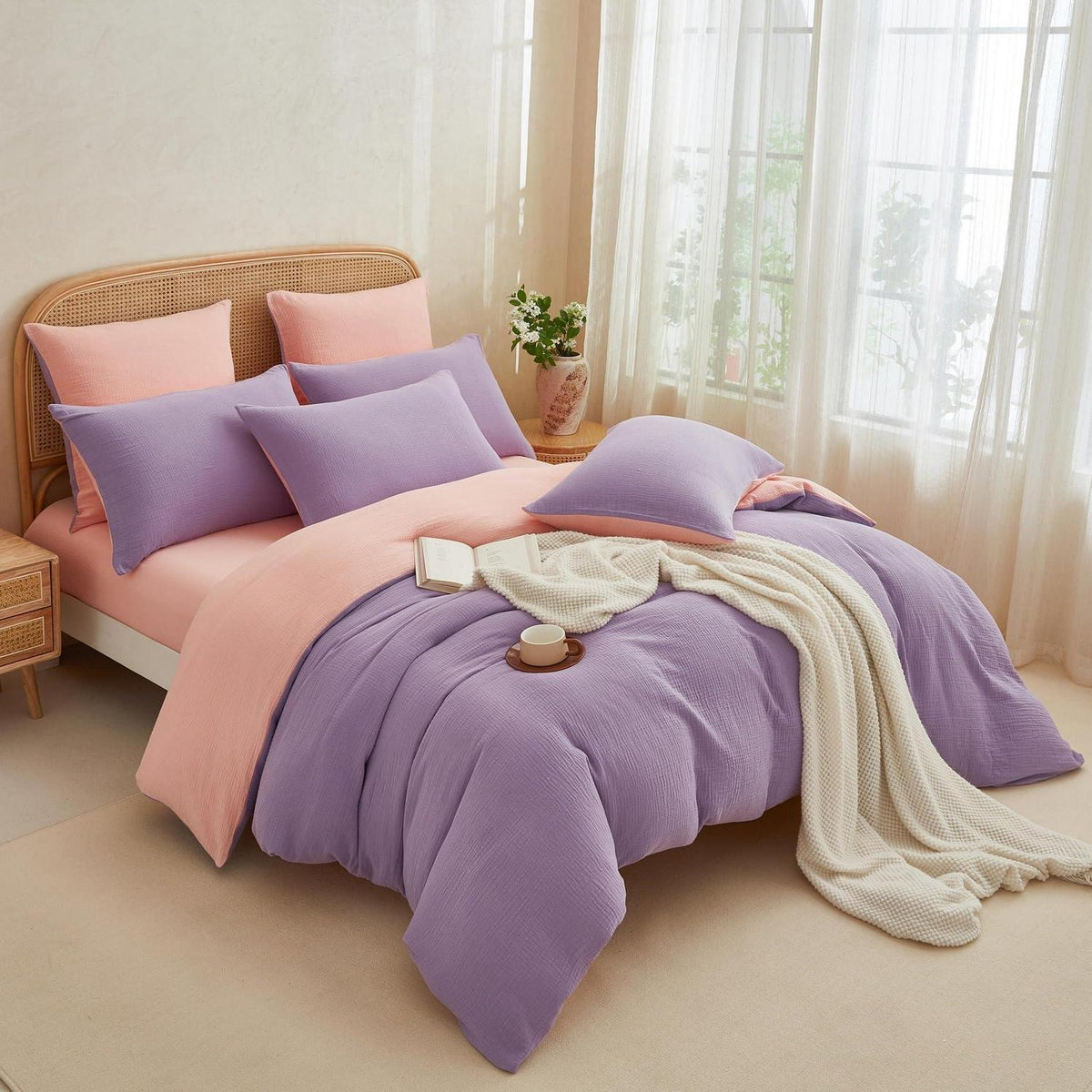 Doppelte Muslin Bettwäsche Lila Rosa 155x220 cm - 3-teilig