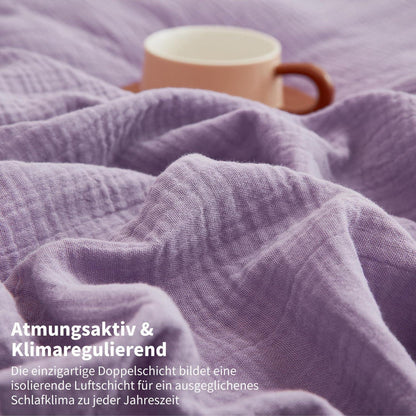 Doppelte Muslin Bettwäsche Lila Rosa 155x220 cm - 3-teilig