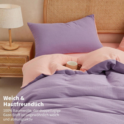 Doppelte Muslin Bettwäsche Lila Rosa 155x220 cm - 3-teilig