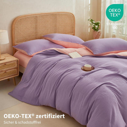 Doppelte Muslin Bettwäsche Lila Rosa 155x220 cm - 3-teilig