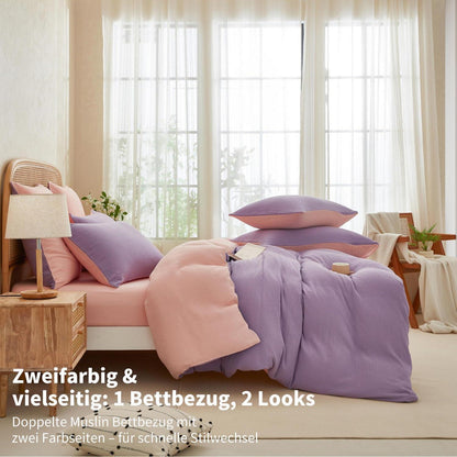 Doppelte Muslin Bettwäsche Lila Rosa 220x240 - 3-teilig