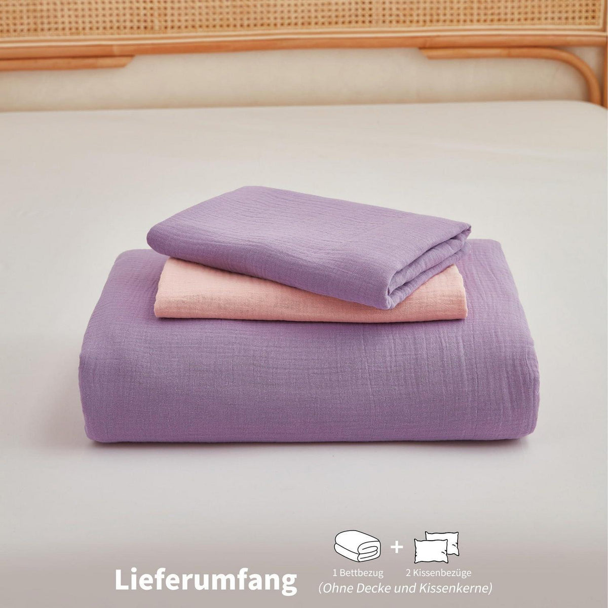 Doppelte Muslin Bettwäsche Lila Rosa 220x240 - 3-teilig