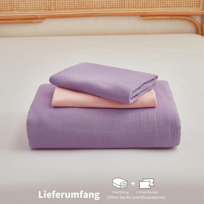 Doppelte Muslin Bettwäsche Lila Rosa 220x240 - 3-teilig