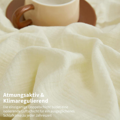 Doppelte Muslin Bettwäsche 200x220 Hellbeige Weiß – 3-teilig