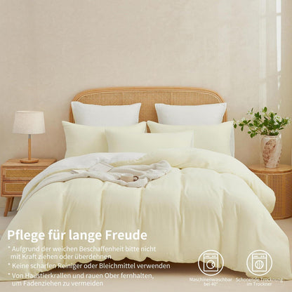 Doppelte Muslin Bettwäsche 200x220 Hellbeige Weiß – 3-teilig