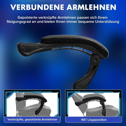 Gaming Stuhl mit Fußstütze, ergonomisch, weiß