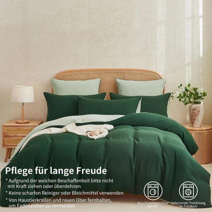 Doppelte Muslin Bettwäsche Dunkelgrün 220x240 - 3-teilig