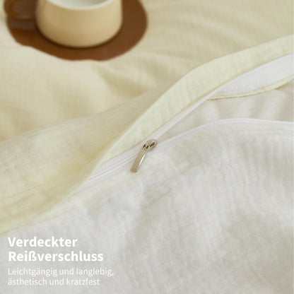 Doppelte Muslin Bettwäsche 155x220 Hellbeige Weiß 100% Baumwolle