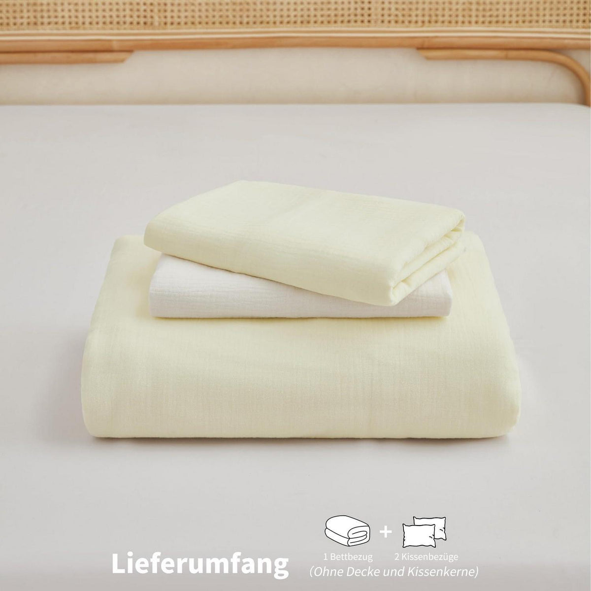 Doppelte Muslin Bettwäsche 155x220 Hellbeige Weiß 100% Baumwolle