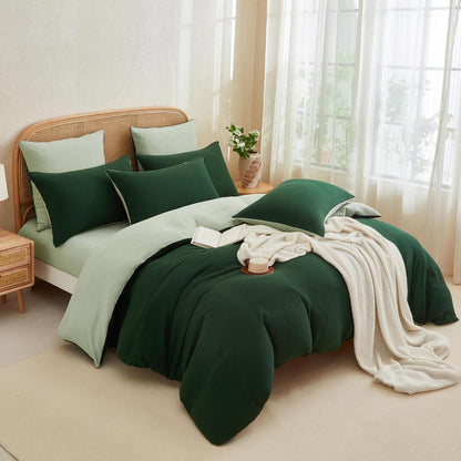 Doppelte Muslin Bettwäsche Dunkelgrün 155x220 cm - 3-teilig