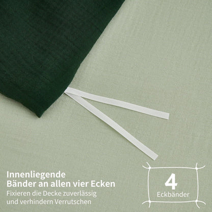 Doppelte Muslin Bettwäsche Dunkelgrün 155x220 cm - 3-teilig