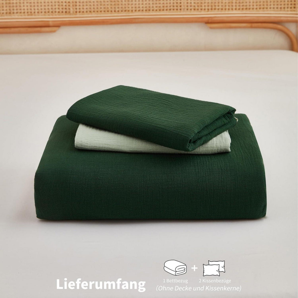 Doppelte Muslin Bettwäsche Dunkelgrün 155x220 cm - 3-teilig