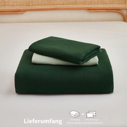 Doppelte Muslin Bettwäsche Dunkelgrün 155x220 cm - 3-teilig
