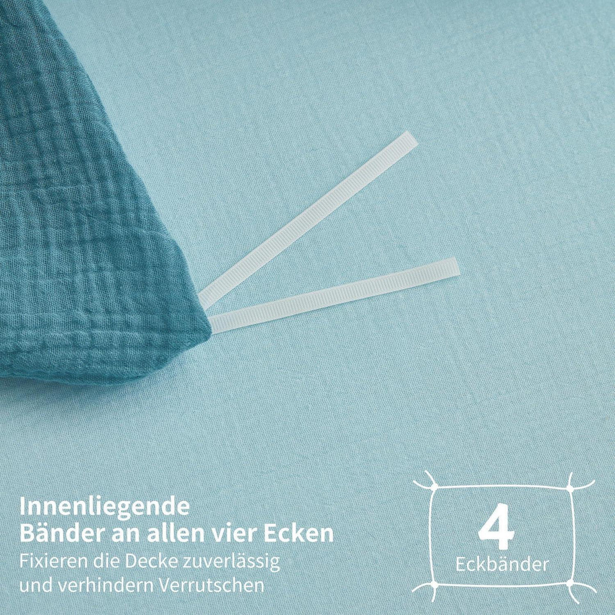 Doppelte Muslin Bettwäsche 200x200 Petrol Blau – 3-teilig