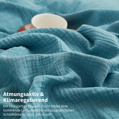 Doppelte Muslin Bettwäsche Petrol Blau 155x220 cm - 3-teilig