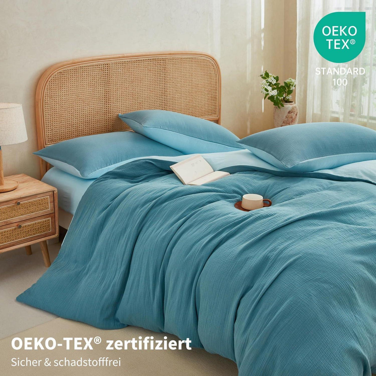 Doppelte Muslin Bettwäsche Petrol Blau 155x220 cm - 3-teilig