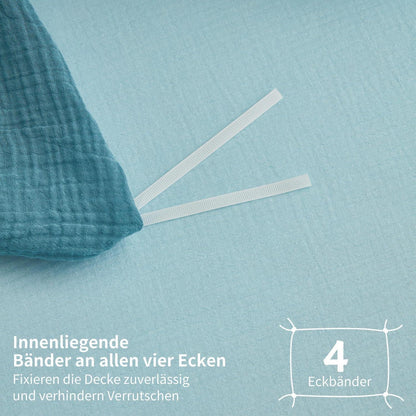 Doppelte Muslin Bettwäsche Petrol Blau 155x220 cm - 3-teilig