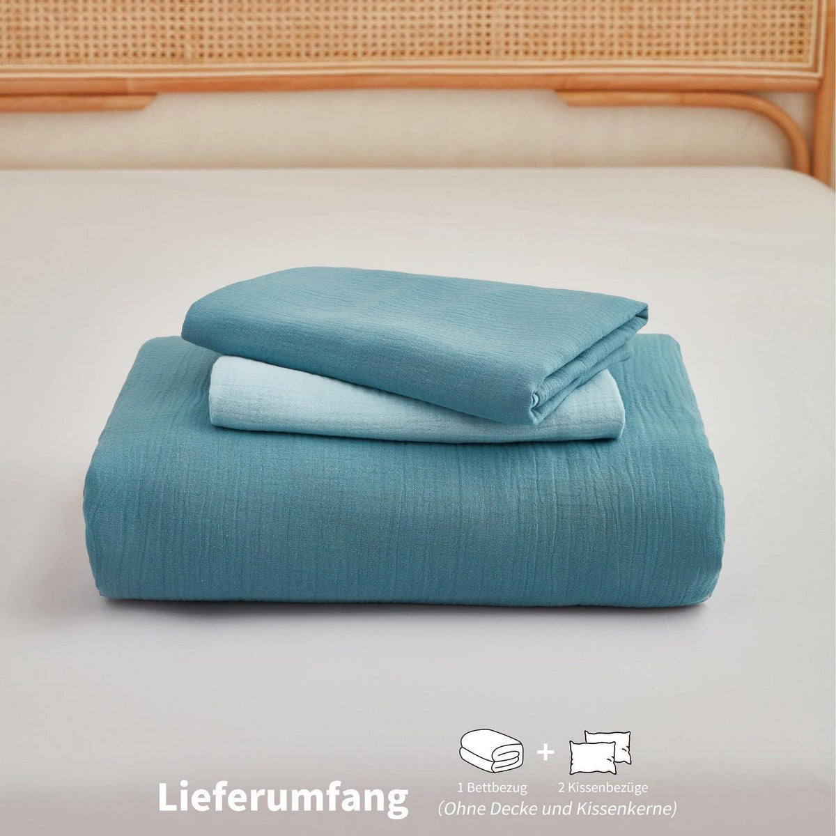 Doppelte Muslin Bettwäsche Petrol Blau 155x220 cm - 3-teilig