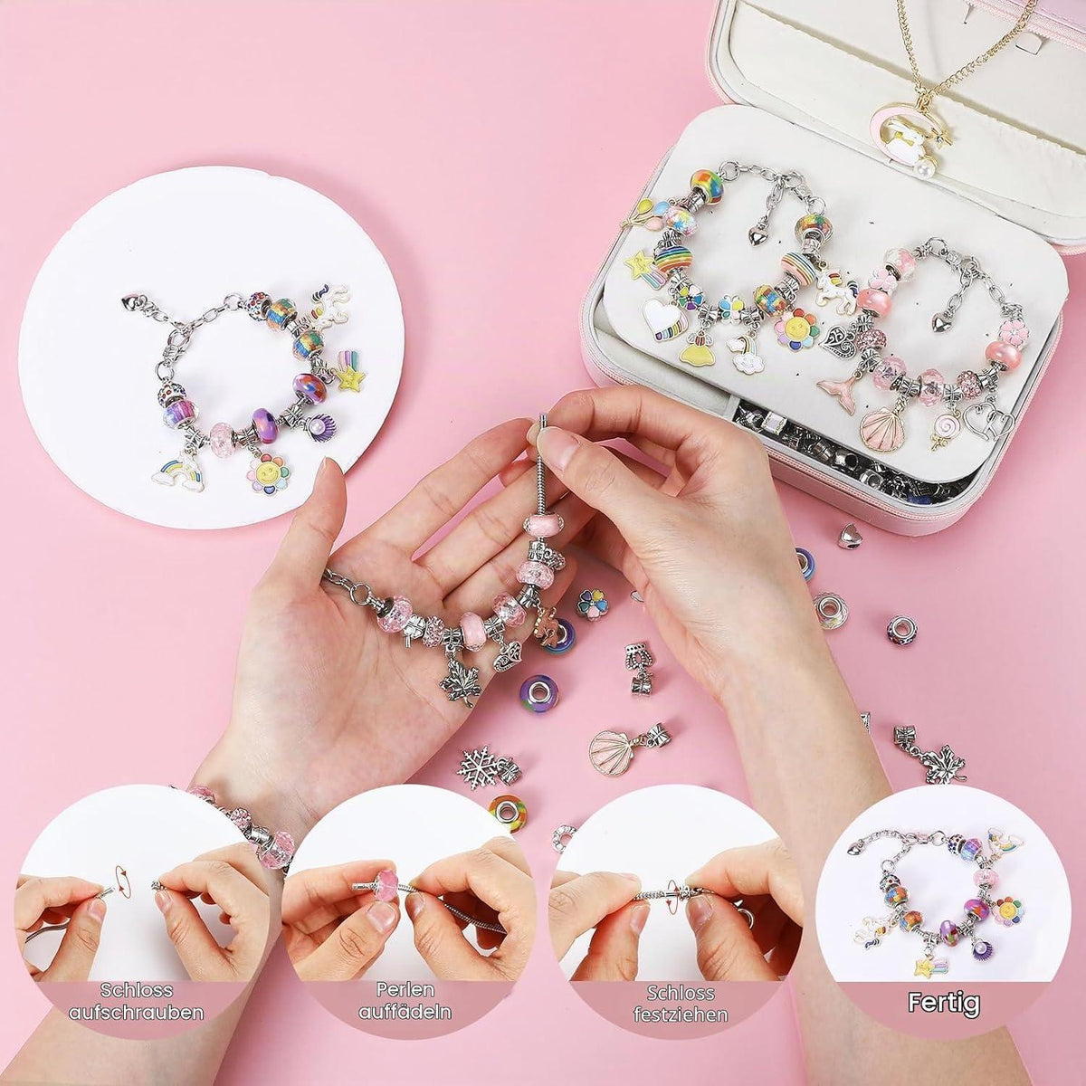 Schmuck Bastelset Mädchen 133 Teile mit Schmuckkästchen