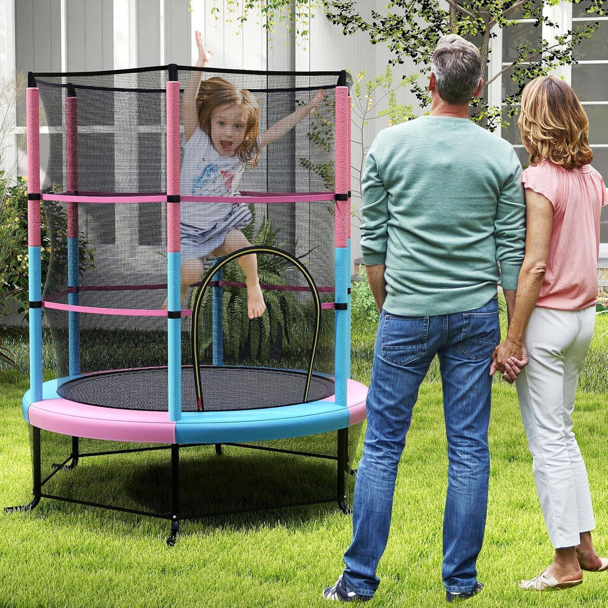 GYMAX Gartentrampolin 165 cm mit Sicherheitsnetz