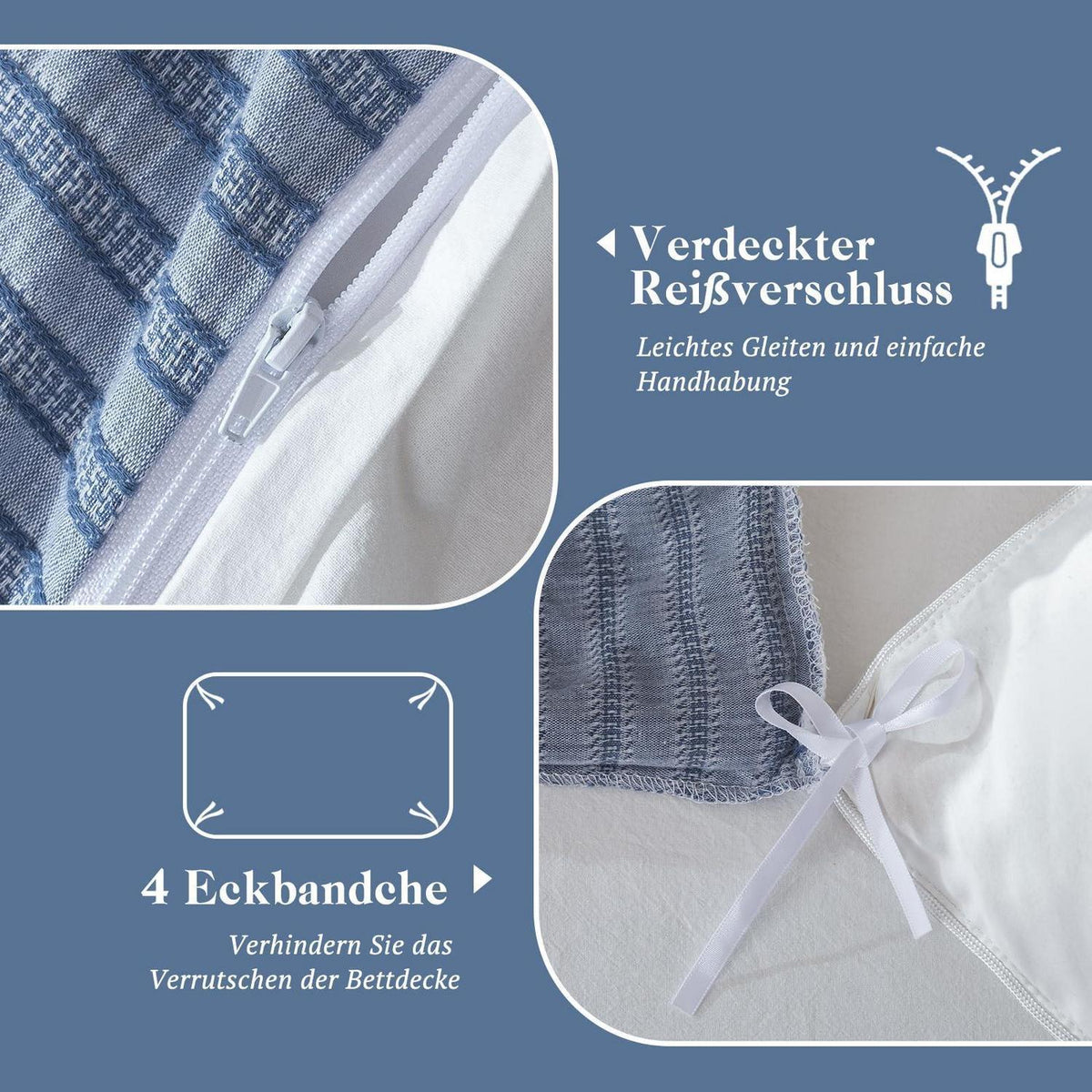 Bettwäsche-Set 135x200 Baumwolle Denimblau 4tlg. Jacquard & Stone Wash