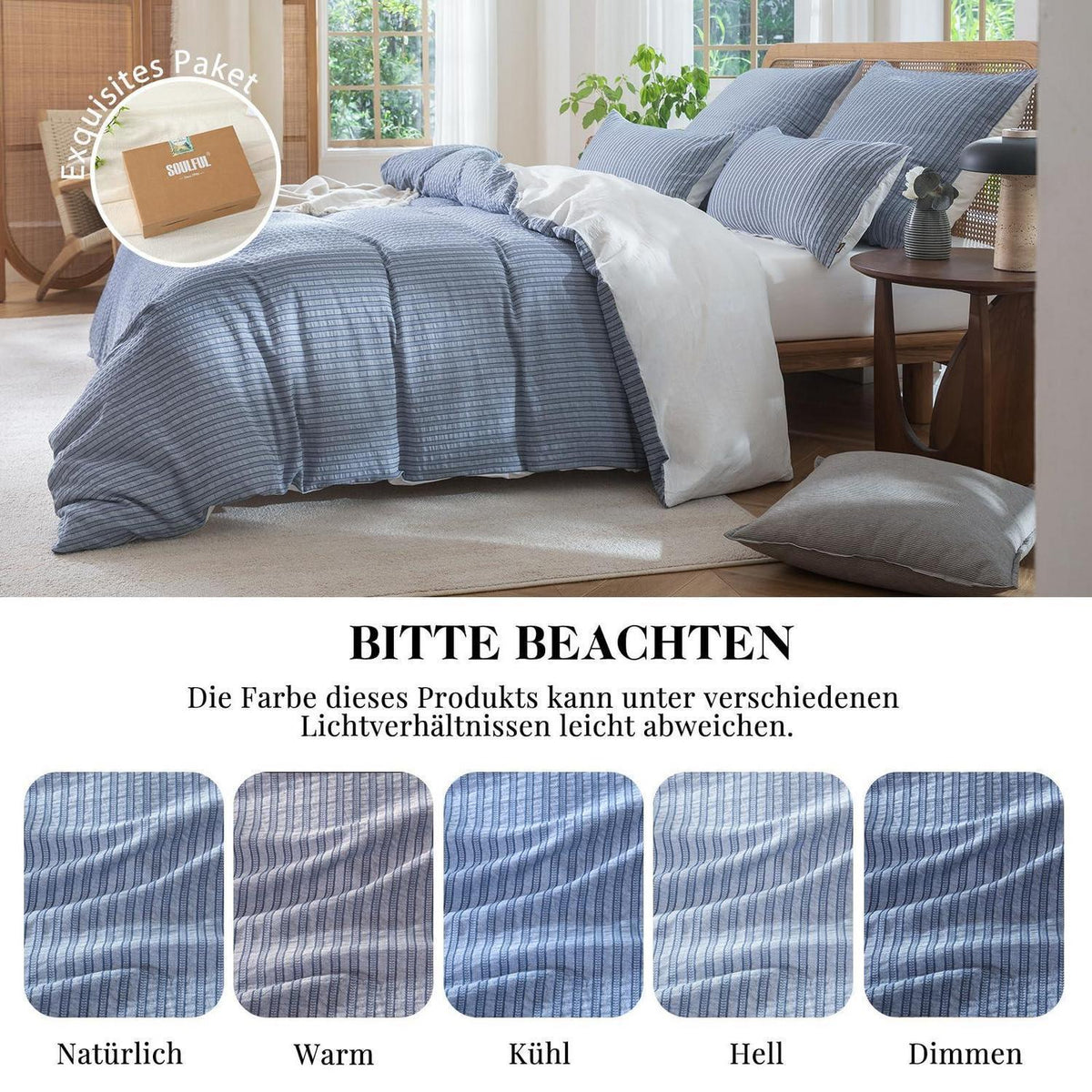 Bettwäsche-Set 135x200 Baumwolle Denimblau 4tlg. Jacquard & Stone Wash