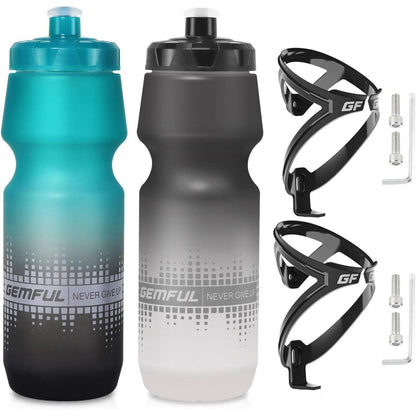 GEMFUL Fahrrad Trinkflaschen Set 2x 750ml mit Halter Schwarzweiß/Grünschwarz