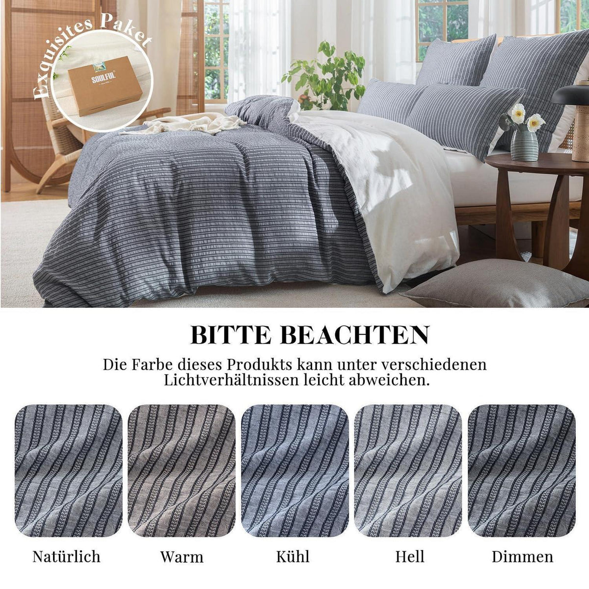 Bettwäsche-Set 135x200 Baumwolle Grau Blau 4tlg. Jacquard & Stone Wash
