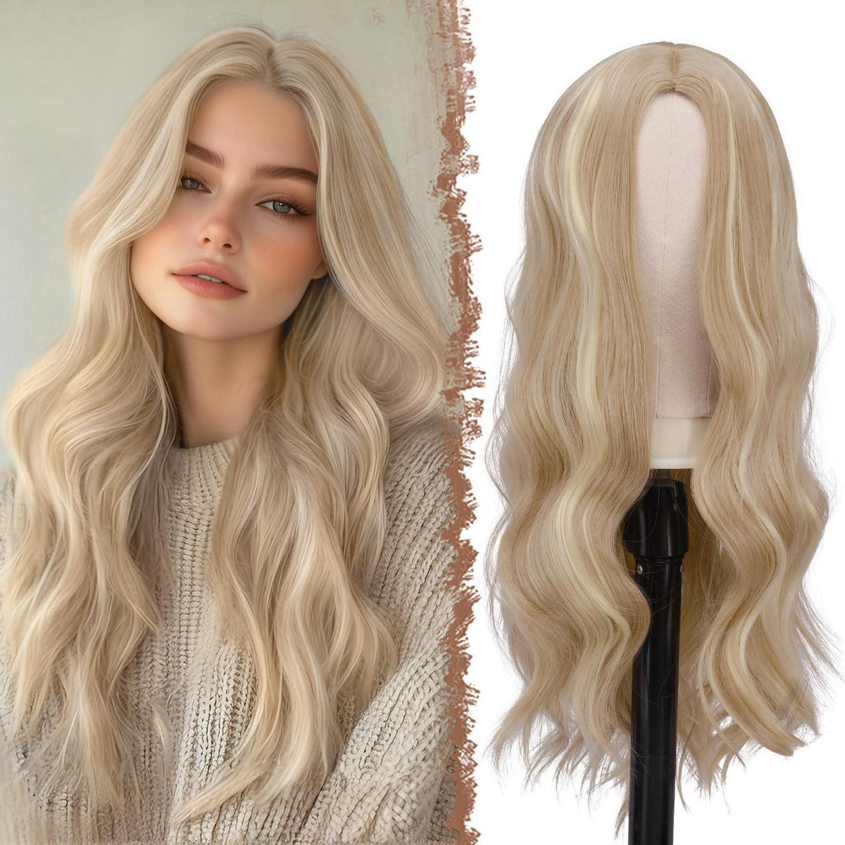 Lange Lockige Perücke Dreckiges Blond 60cm – Mittelscheitel