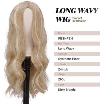 Lange Lockige Perücke Dreckiges Blond 60cm – Mittelscheitel