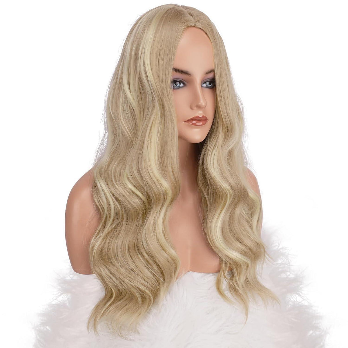 Lange Lockige Perücke Dreckiges Blond 60cm – Mittelscheitel
