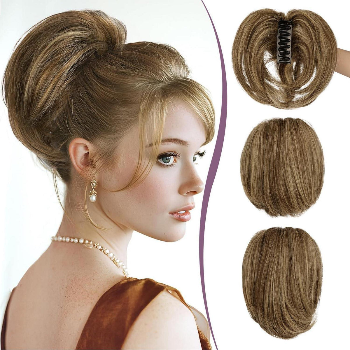 Echthaar Pferdeschwanz Extension mit Klammer, 22cm, Braun mit Highlights